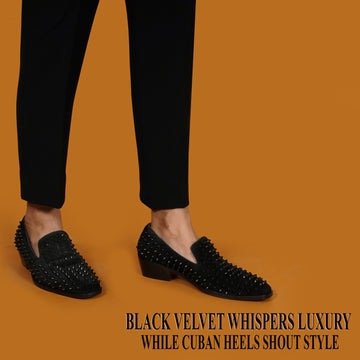 Cuban Heel Sleek Toe Black Slip-On Shoes
