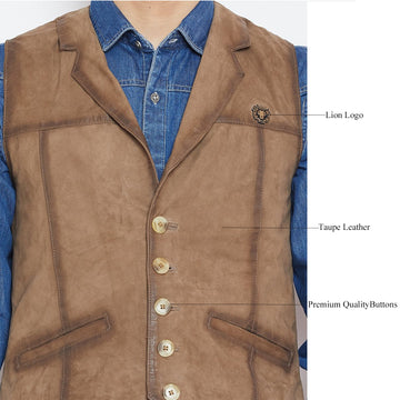 Taupe Leather Cowboy Look Vest