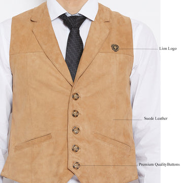 Cowboy Look Vest in Camel Suede Leather
