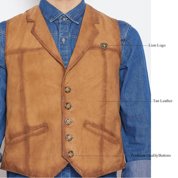 Tan Leather Cowboy Look Vests By Brune & Bareskin