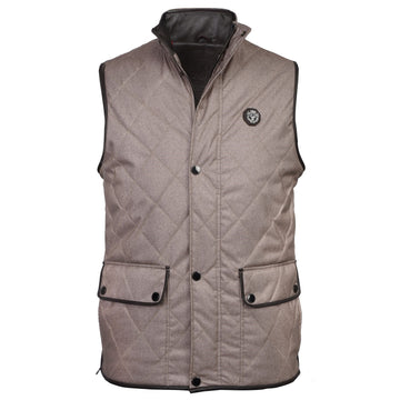 Beige Diamond-Stitched Vest with Contrasting Leather Trims