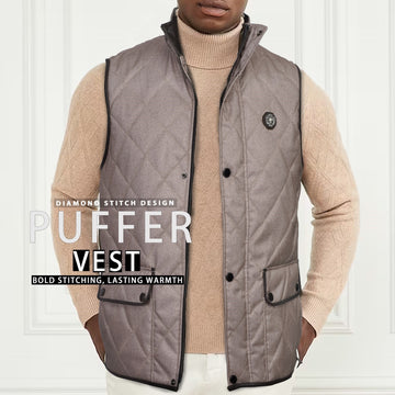Beige Diamond-Stitched Vest with Contrasting Leather Trims