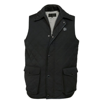 Diamond Stitched Black Puffer Vest with Snap Button & Zipper Closure