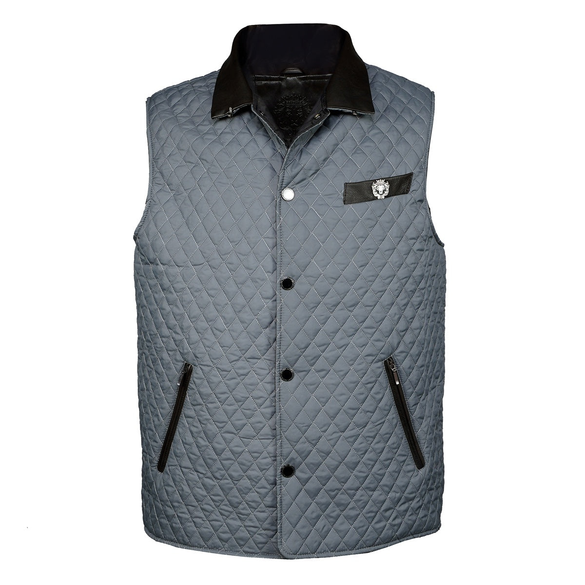 Diamond Stitched Grey vest with Black Leather Trim