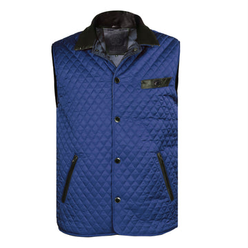 Blue Diamond Stitched Vest with Leather Trims