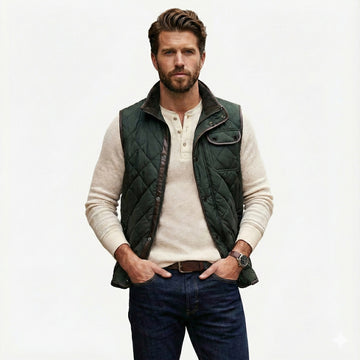 Snap Button Pocket Dark Green Puffer Vest