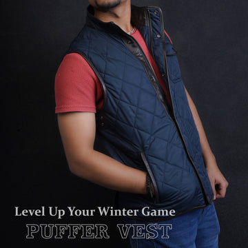 Blue Puffer Jacket With Chest Flap Pocket