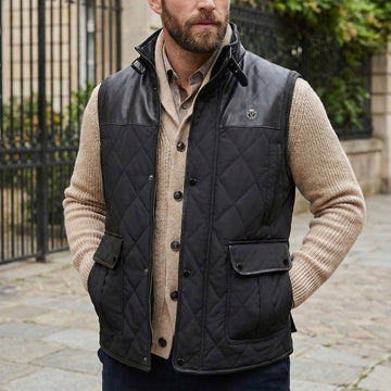 Black Diamond Stitched Vest with Snap & Zip Closure