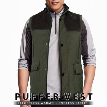 Green Diamond Stitched Vest with Snap & Zip Closure