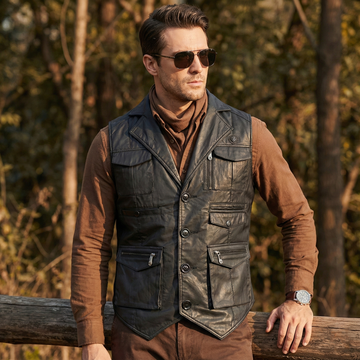 Warm & stylish Multi Pockets Vests in Black Waxy Cotton