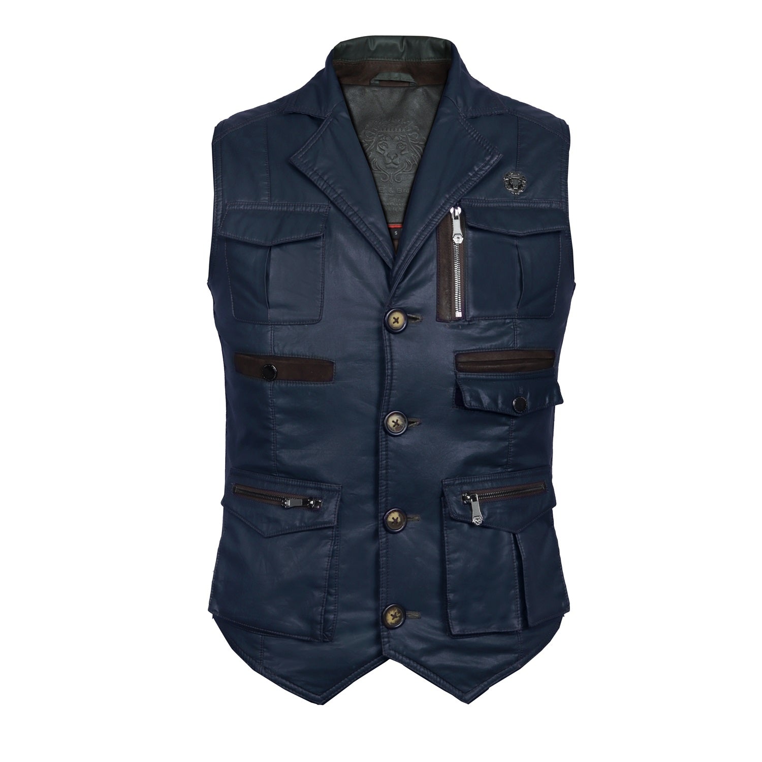 Waxy Cotton Multi-Pockets Navy Blue Vest