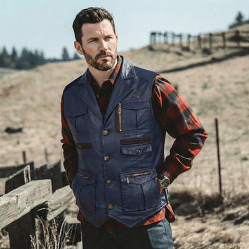 Navy Blue Waxy Cotton Multi-Pockets Vest