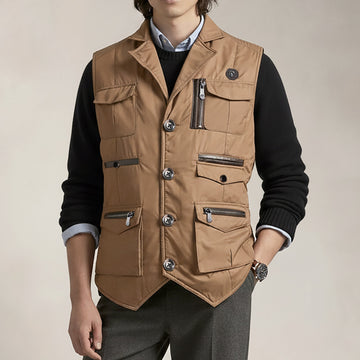 Handcrafted Beige Multi-Pocket Travel Vest