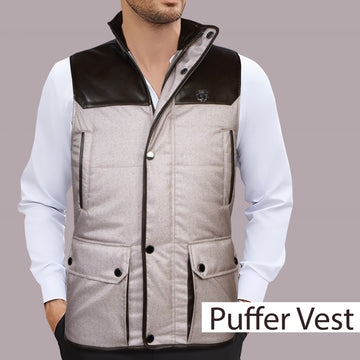 Contrasting Trims Beige Puffer Vests