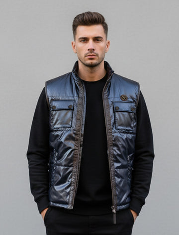 Navy Blue Premium Metallic Finish Vest