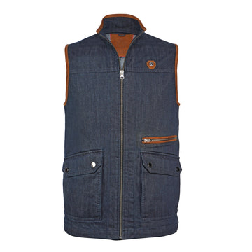 Blue Denim Vest with Tan Leather Trims