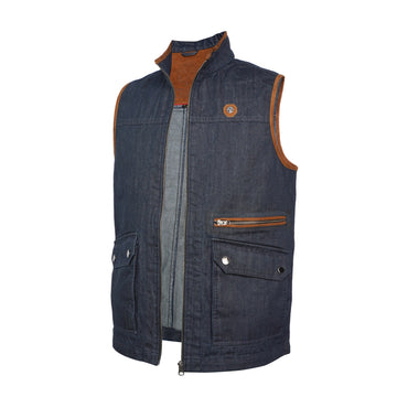 Blue Denim Vest with Tan Leather Trims