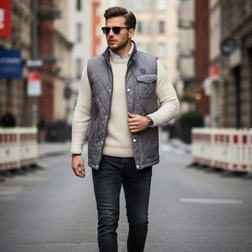 Grey Diamond-Stitched Vest