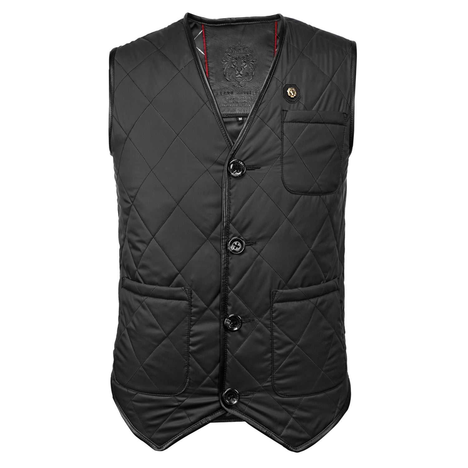 V- Neck Black Diamond-Stitched Square Pocket Puffer Vest