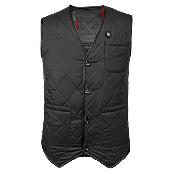 V- Neck Black Diamond-Stitched Square Pocket Puffer Vest