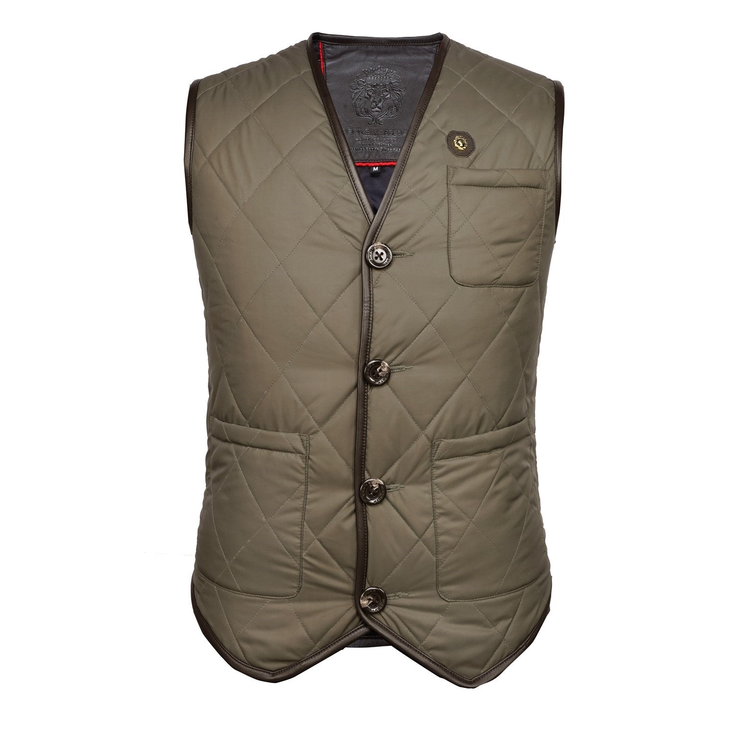 V-Neck Green Diamond-Stitched Square Pocket Puffer Vest