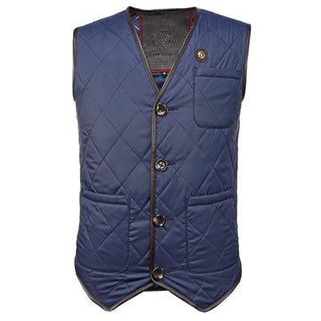 V Neck Blue Diamond-Stitched Square Pocket Puffer Vest
