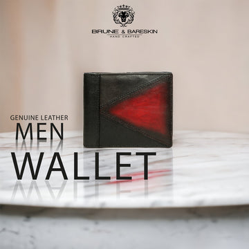 Black With Dk. Red Color Combination Leather Wallet For Men By Brune