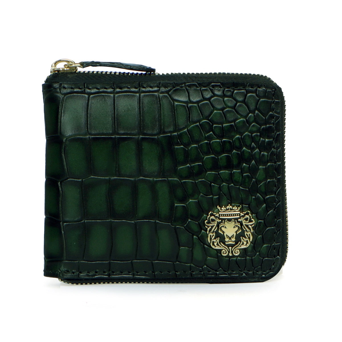 Zip Closure Wallet with Smoky Green Deep Cut Croco Textured Leather