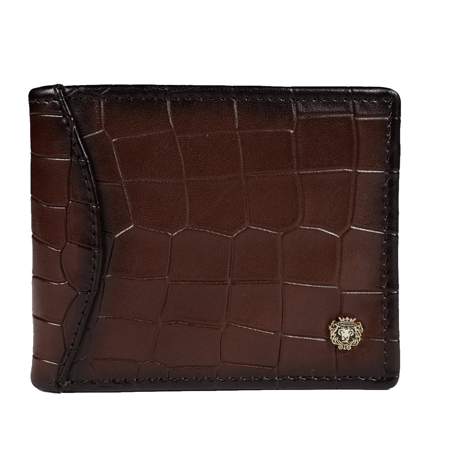 Brown Deep Cut Croco Print Leather Men Wallet By Brune & Bareskin