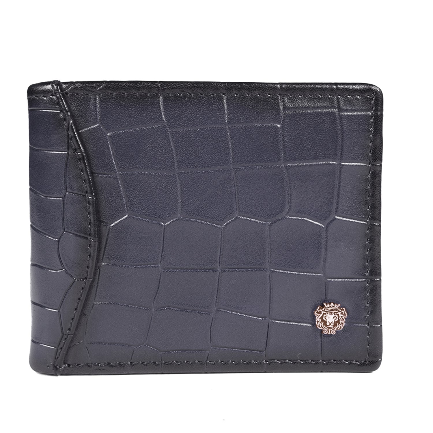 Grey Deep Cut Croco Leather Wallet