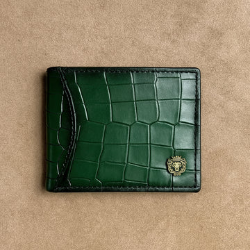 Green Deep Cut Croco Leather Wallet