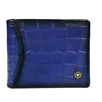 Blue Deep Cut Croco Leather Wallet