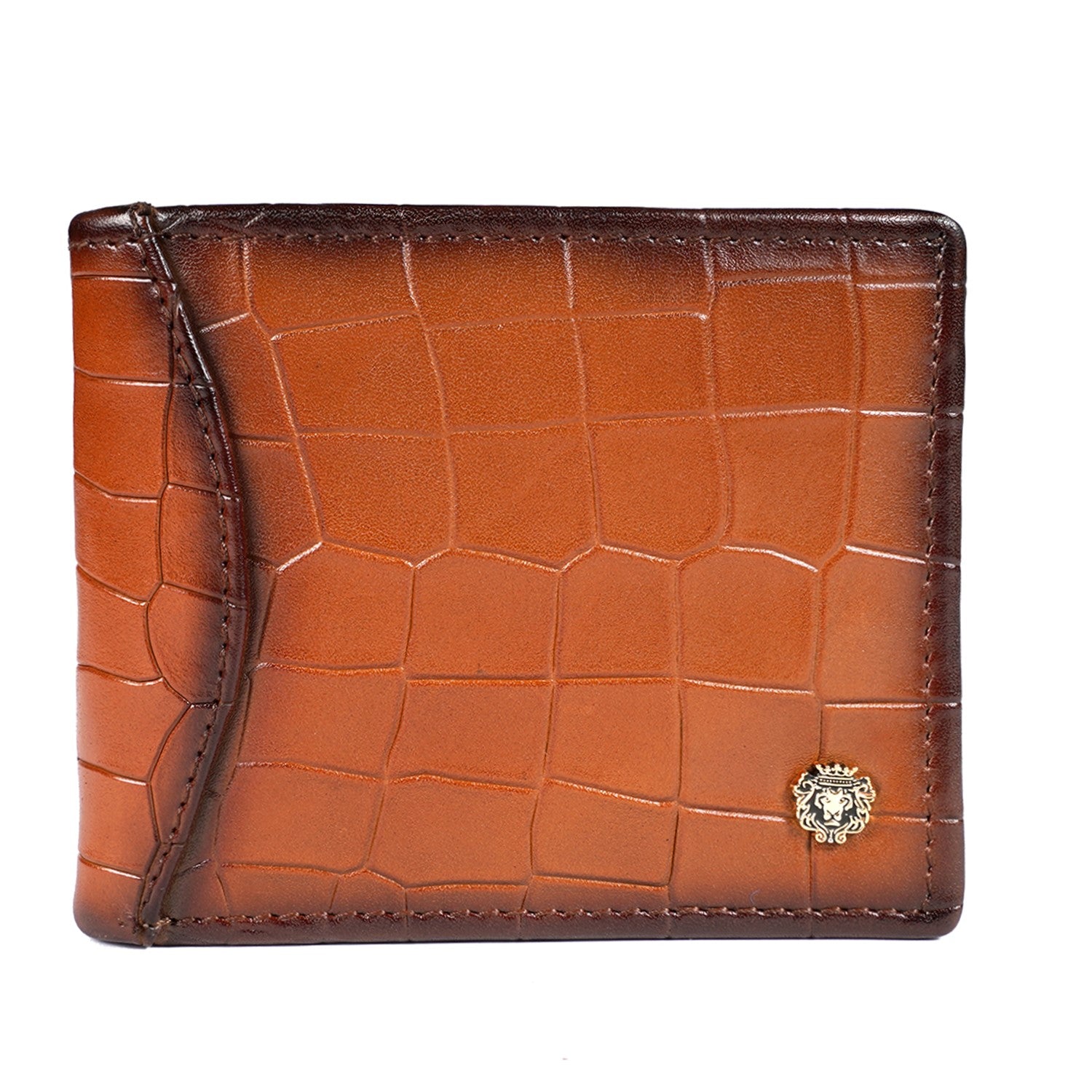 Tan Deep Cut Croco Leather Wallet