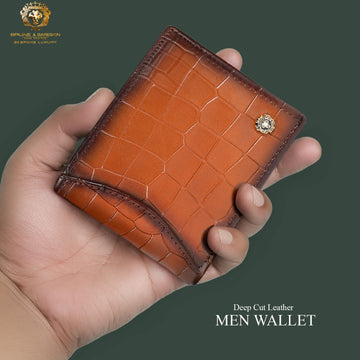 Tan Deep Cut Croco Leather Wallet