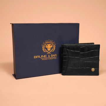 Black Deep Cut Croco Leather Wallet