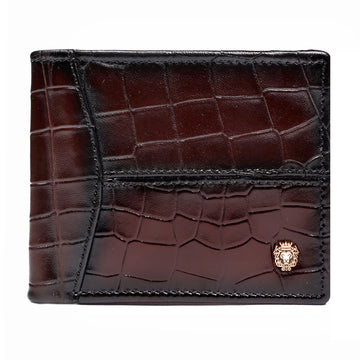 Dark Brown Deep Cut Croco Print Leather Wallet for Men By Brune & Bareskin