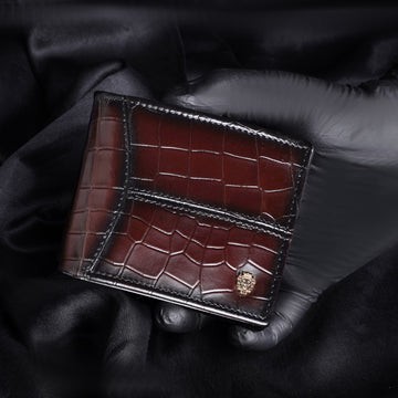 Dark Brown Deep Cut Croco Print Leather Wallet for Men By Brune & Bareskin