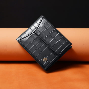 Smokey Grey Deep Cut Croco Print Leather Wallet for Men By Brune & Bareskin