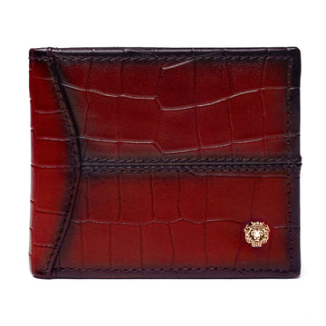 Wine Deep Cut Croco Print Leather Wallet for Men By Brune & Bareskin
