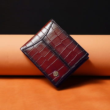 Wine Deep Cut Croco Print Leather Wallet for Men By Brune & Bareskin