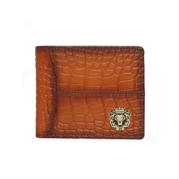 Dark Brown Deep Cut Croco Leather Wallet
