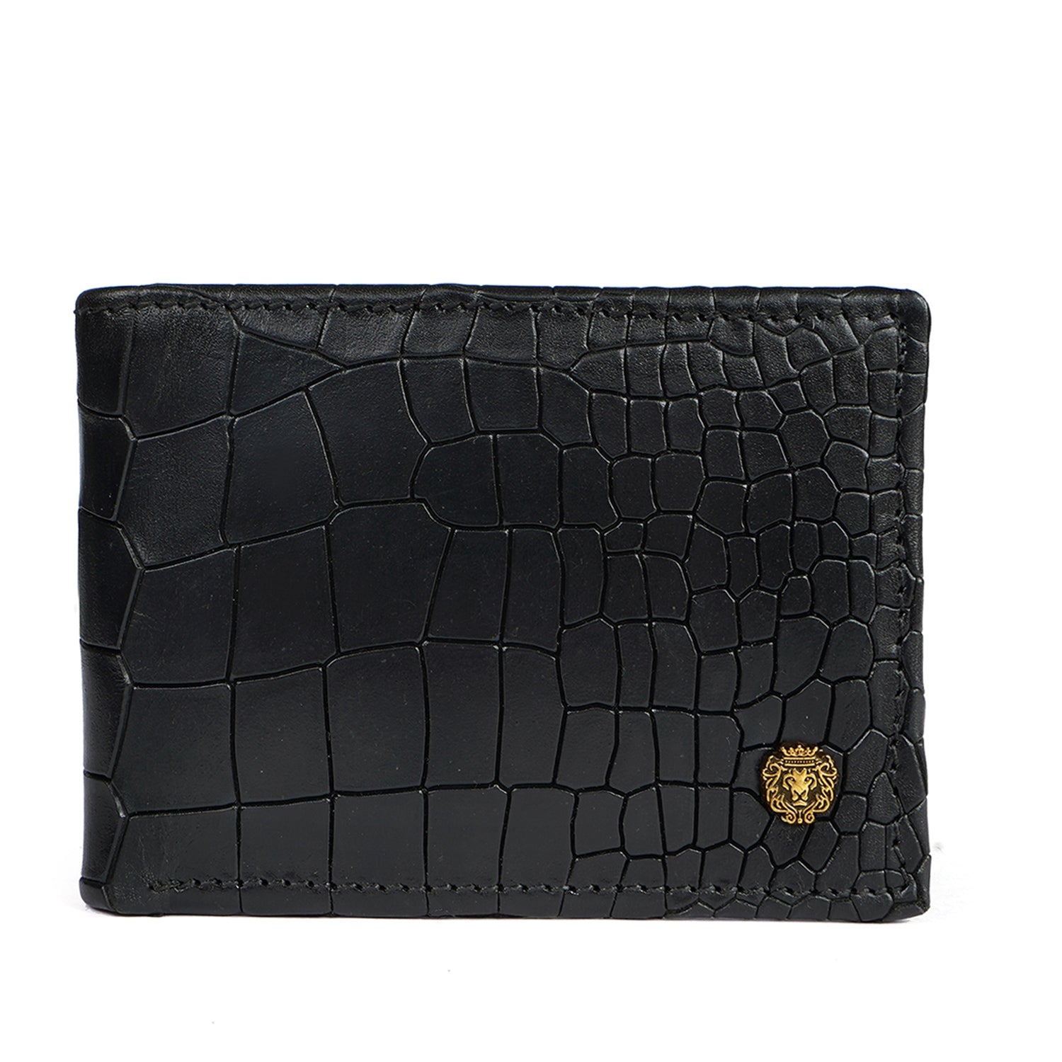 Luxurious Men's Bi-Fold Wallet Black Croco Textured Leather