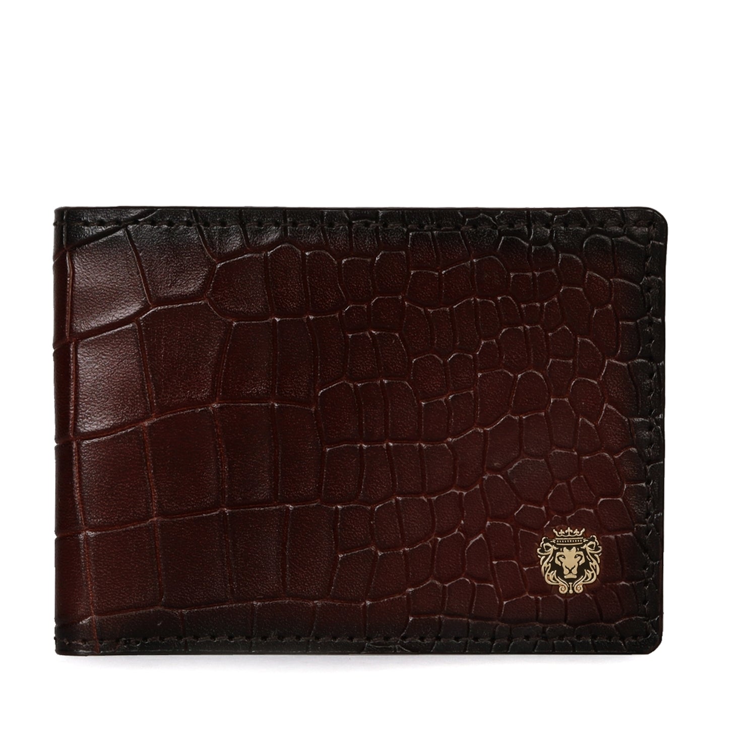 Men's Brown Bi-Fold Wallet in Croco Textured Leather