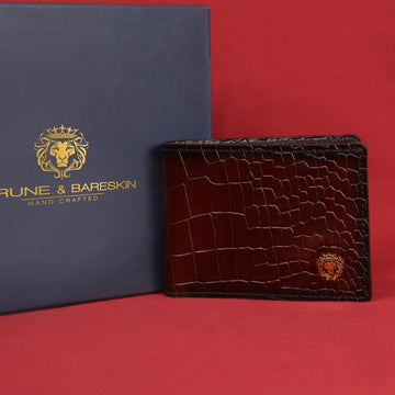 Men's Brown Bi-Fold Wallet in Croco Textured Leather