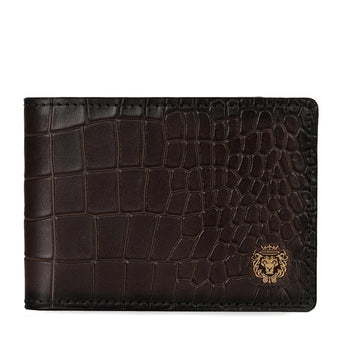 Men's Bi-Fold Wallet in Dark Brown Deep Cut Leather