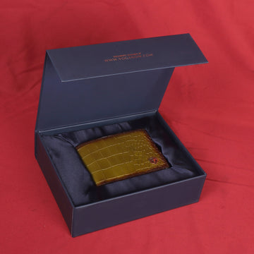 Olive Green Bi-Fold Wallet in Deep Cut Croco Textured Leather