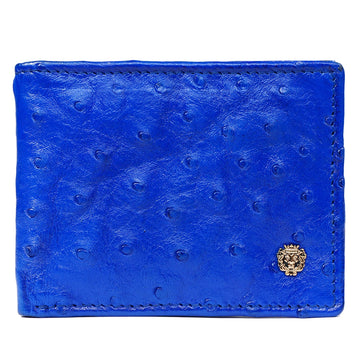 Blue Ostrich Leather With Golden Lion Logo Wallet