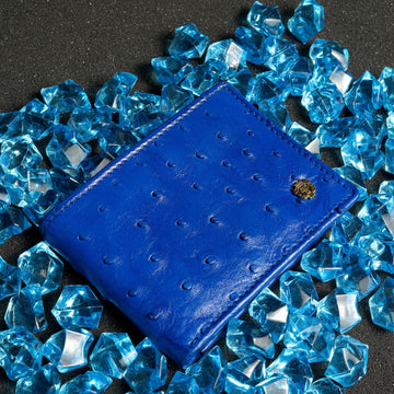 Blue Ostrich Leather With Golden Lion Logo Wallet