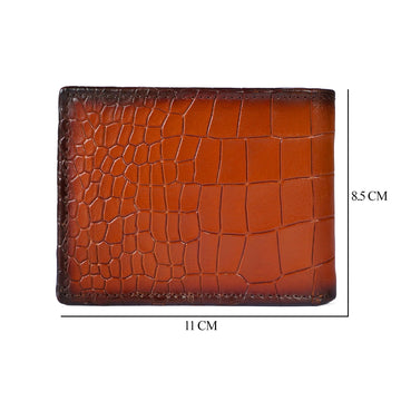 Men's Tan Bi-Fold Wallet in Deep Cut Croco Textured Leather