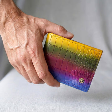 Multicolor Bi-Fold Wallet in Croco Embossed Leather